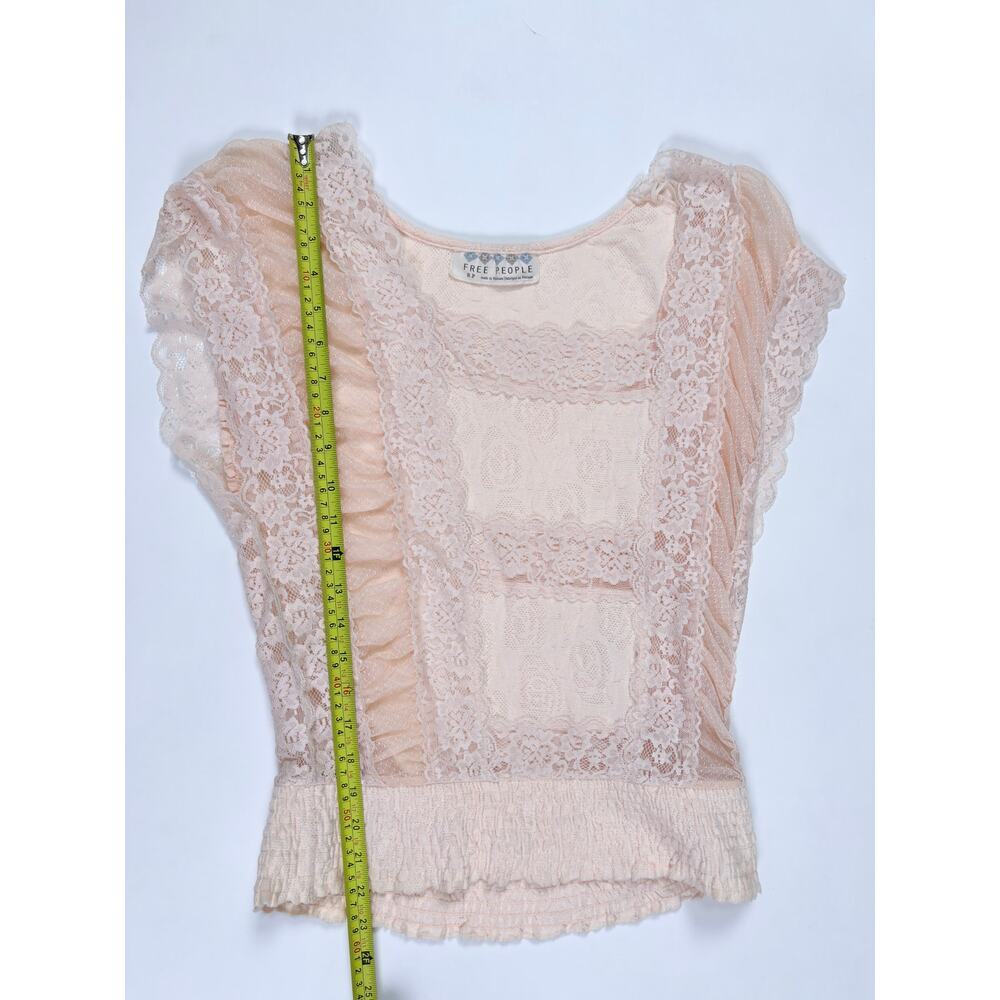 Free People Blush Lace Tank Top S Sheer Romantic Boho Cottagecore Smocked Hem - Picture 10 of 13